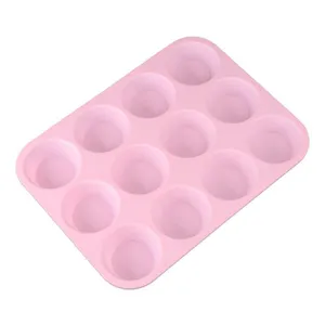 Free Sample Food Grade Heat Resistant Nontoxic Silicone Cake Mold Baking Mousse Pudding Mold Tool Muffin Cup 12holes thumbnail-1