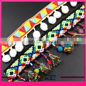 Tassel Beaded Lace Chain Pom Pom Fringe Trim thumbnail-5