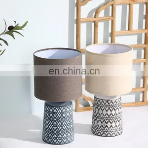 Wholesale Porcelain Cylinder Base Living Room Night Table Lamp Ceramic With Cloth Shade thumbnail-5