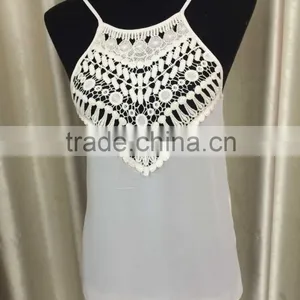 Tops With Narrow Straps With Stringer and Lace Simplely Style Chiffon Fabric thumbnail-1