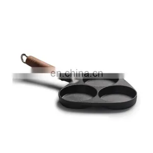 Cast Iron Divided 3 Egg Frying Pan With Wood Handle thumbnail-2