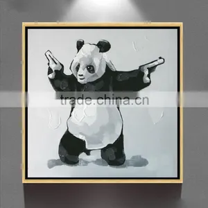 Hand Painted Canvas Decoration Framed Wall Art Gunners Panda Oil Painting YB-35 thumbnail-1