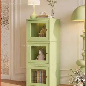 Mint Green Metal Glass Cabinet With Adjustable Shelves & Curved Glass |3C Certified Tempered Glass for Hotel Lobby Decoration thumbnail-4