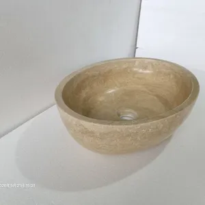Factory Direct Travertine Hand Washbasin Countertop Basin Custom Bathroom Vessel Marble Sink for Apartment Hotel Home Bathroom thumbnail-1