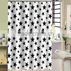 100% Polyester Black Stars Printed Shower Curtain for Hotel, Family, Waterproof Bath Curtain thumbnail-1