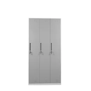 Grey 3 Doors Steel Gym Locker Customized Metal Storage Cabinet Clothes Wardrobe With Lock thumbnail-1