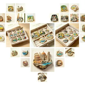 Multi-style Tourist Craft Souvenir Set Including 3D Fridge Magnet, Pet Name Tag, Decorative Commemorative Plate thumbnail-1