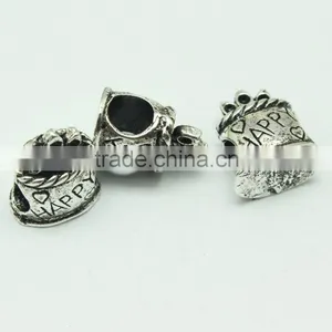 Wholesale New Style Archaized Happy Text Zinc Alloy Slide Beads With Large Hole thumbnail-3