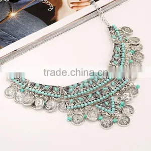 2016 Gypsy Bohemian Jewelry Set Vintage Turquoise Beauty Head Silver Coin Jewelry Set thumbnail-6