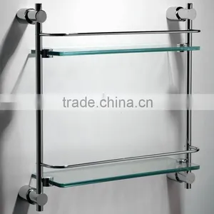 2 Tiers Glass Shelf Wall Mounted Bathroom Glass Storage Shelf thumbnail-1