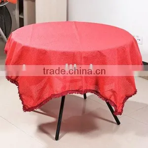 Red Jacquard Vinyl Oval Table Cover With Lace thumbnail-1