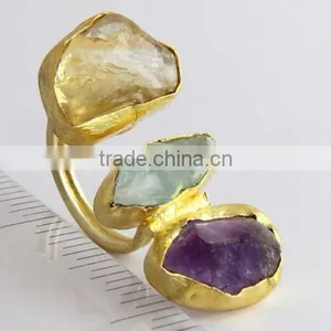 Amethyst & Aquamarine & Ctrine !! 925 Sterling Silver Gold Plated Ring, Silver Jewellery India, 925 Sterling Silver Jewellery thumbnail-1