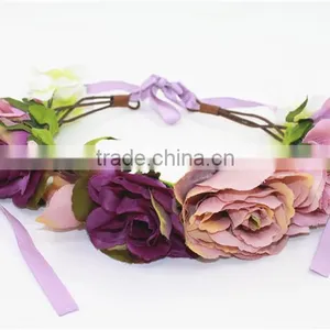 Elegant Girls Fabric Rose Flower Bando Lace-up Flower Headband thumbnail-3