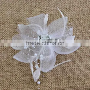 2015 Vintage Lady Feather Sinamay Fascinator Hair Clip Hats for Various Party thumbnail-2