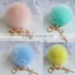 8CM Rabbit Fur Ball Keychain With Angel Gold Plated Metal Angel Key Chain thumbnail-3