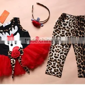 2015 Party Dress 2 Pcs Leopard Pants Fashion Newborn Christmas Baby Girl Outfit thumbnail-2
