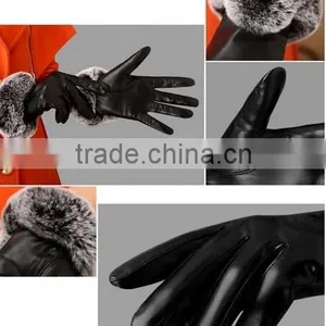 2016 Fashionable Woman Leather Gloves Beautiful Fur Woman Leather Gloves thumbnail-6