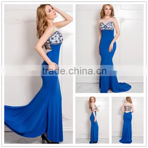 2016 Hot Wholesale Tulle Slim Fashion Women Evening Wear Long Blue Dress thumbnail-1