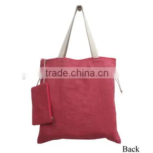 Drawstring Shopping Jute Bag With Strap Handle and Attached Coin Purse thumbnail-4