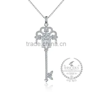 925 Sterling Silver Rhinestone Hollow Flower Key Pendant Charm Idea Jewelry Fashion Women Necklace Jewelry Supplies 6360475 thumbnail-1