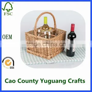 Natural Wicker Wine Bottle Carrier Woven Willow Carry Crate With 4 Compartments thumbnail-2