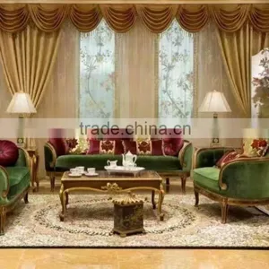 Elegant Emerald Green Living Room Sofa, Noble Solid Wood Carved 3+2+1 Sofa Set, British Royal Furniture thumbnail-1
