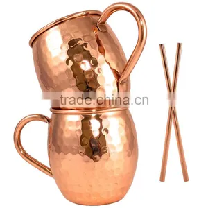 100% Authentic Set of 2 Pure Copper Beer Mug , Hammered Copper Mugs, Moscow Mule Copper Beer Mugs thumbnail-1