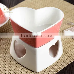Fondue Shape Heart Set ,Red Chinese Heart Shape Ceramic Chocolate Fondue thumbnail-1
