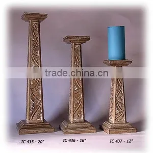 Wood Piller Candle Stand, Hand Carved Wooden Candle Holder, Tall Wooden Candle Holder, Wedding Decoratiion Candle Holder thumbnail-1
