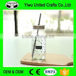 Long Style White Maison Glass Bottle With Straw Hole in the Middle thumbnail-1