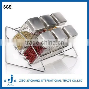 2016 Mini Clear Square Glass Seasoning Pot Set With Rack thumbnail-1