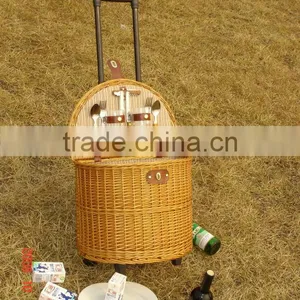 Handweave Wicker Picnic Basket With Wheels& Trolley&pull Rodand Wheels in Autumn &fall thumbnail-1