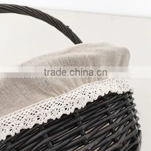 Handled Fancy Black Small Wicker Gift Basket With Liner thumbnail-3