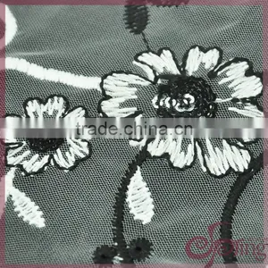 Vine Flower Embroidery French Lace Fabric, Mesh Embroidered Sequin Fabric for Dress thumbnail-6