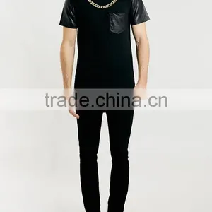Latest Hip Hop Extra Long Leather Sleeve Tshirt Wholesale thumbnail-4