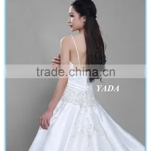 Custom Made Spaghetti Strap Douppioni Hand Embroidery and Beaded A Line Wedding Dress thumbnail-6