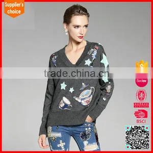 Latest Design Long Sleeves Knit Custom Intarsia Jacquard Pullover Sweater thumbnail-1