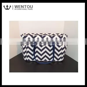 Navy Blue and White Stripe Chevron Print Diaper Bag thumbnail-3