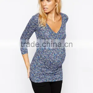 Maternity Top Isabella Oliver Blue Ditsy Print Wrap Tuni thumbnail-1