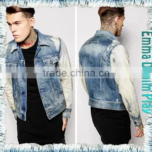 2016 Spring Tops Sleeves Bleached White Blue Denim Men's Jackets Clothes thumbnail-2