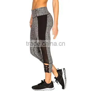 Yoga Wear Mesh Strappy Braided Ankle Women Designer Capri Pants thumbnail-1