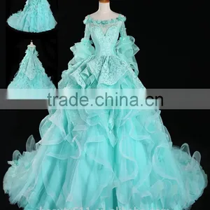 Estido De Novia 2018 Luxury Blue Wedding Dress With Flowers Through Back Bridal Gowns Robe Mariage Cap Sleeve Wedding Dress F143 thumbnail-2