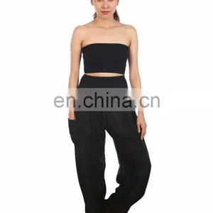 Lofbaz Women's Hippe Solid Drawstring Harem Bohemian Trousers Rayon Pants thumbnail-1
