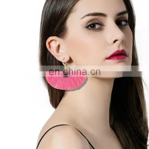 Small Hot Pink Half Moon Tribal Embroidery Earrings thumbnail-1