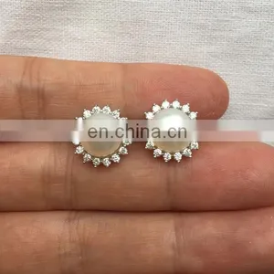 Pearl Bridal Ear Pearl Crystal Earrings Stud Flower Pearl Studs Earring Wedding Earings Jewelry thumbnail-1
