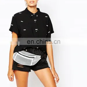 Simple Chiffon Printed Short Sleeve New Design Fashion Summer Blouse thumbnail-5