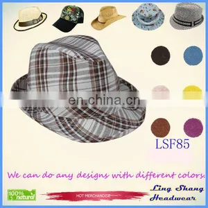 LSF85 Ningbo Lingshang Popular Cheap Factory Sale Checked Unisex Popular Dance Fedora Hat thumbnail-1