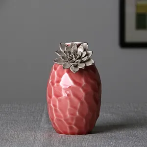 Creative Unique European Style Green Red Ceramic Flower Vase Decor Art For Showroom Study Hotel thumbnail-2