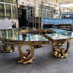 Modern Gold Stainless Steel Glass White Glass Event Banquet Party Dining Dinner Half Moon Wedding Table thumbnail-5