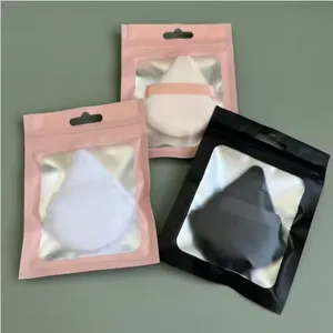 New Arrival Cosmetic Makeup Cotton Microfiber Plush Puff Wholesale Soft Absorbed Triangle Powder Puff in Zipper Bag Customized thumbnail-1
